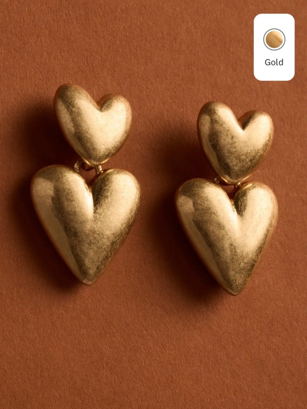 NWT Lucky Brand Gold Plated Double Puffy Heart Earrings, Posts